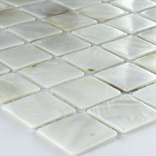 MUSTER Mosaikfliesen Perlmutt Muschel Effekt Mosaik 25x25x2mm Weiss