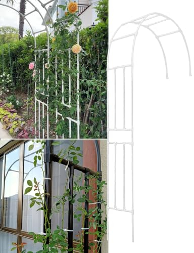 LIYI929GP AntiRost Rosenbogen Halbbogen, H240 270 300cm Halbseitiger Gartenbogen, Halbrunder Torbogen Rankhilfe Pergola Rankgitter, Kunststoffbeschichtetes Stahlrohr, Schwarz/Weiß Wetterbeständig