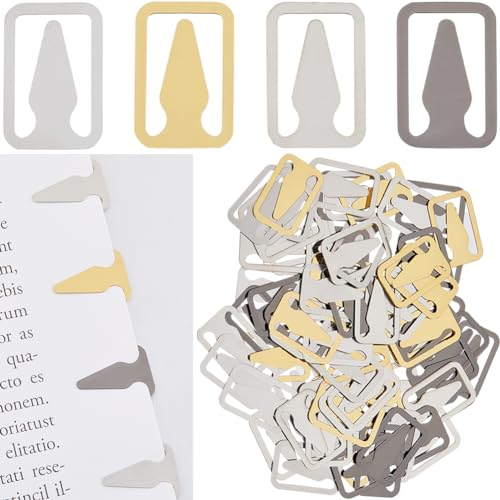 SUNNYCLUE 1 Box 80 Stück 4 Farben Lesezeichenclips Edelstahl Lesezeichen Silber Gold Schwarz Rechteckig Mit Pfeil Metalllinie Seitenlesezeichen Zubehör Zum Lesen Bücherliebhaber Frauen Männer