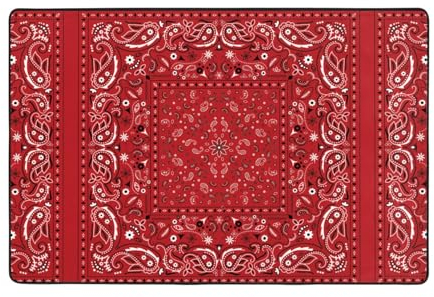 BEEOFICEPENG Teppich für den Innenbereich, rutschfeste Fußmatten für den Inneneingang, Teppichunterlage für die Außenterrasse 60 x 91 cm,Buntes Bandana, rotes Paisley-Bandana