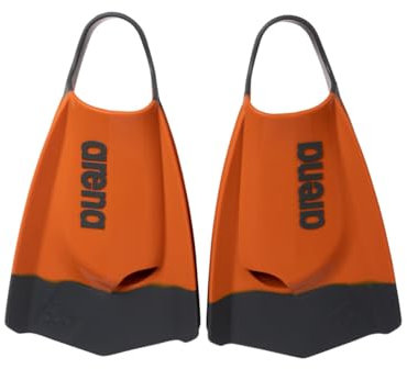 Arena Powerfin Pro II Schwimmflossen, Unisex, für Erwachsene, für Damen und Herren, Silikon, Kurze Klinge, Links/rechts, personalisierbar, Texas Orange/Grau, Größe 11–12