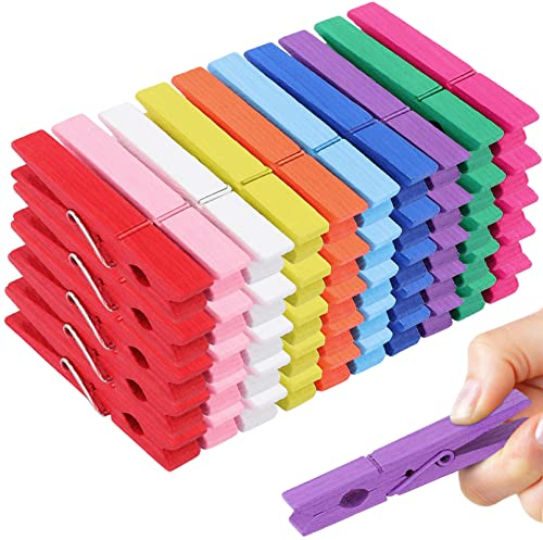 Lot de 100 pinces à linge colorées - 7,1 cm - Jeffbaubl - 100 pinces à linge en bois - 7,1 cm - 10 couleurs