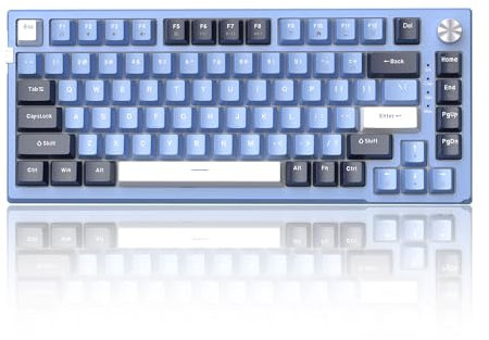 MageGee SKY81 75% Mechanical Gaming Keyboard, Gasket Hot Swappable Wired Custom Creamy Keyboard w/ 5-Layer Sound Padding, Knob Control, RGB Backlit, NKRO for Win/Mac (Prussian Blue, Blue Whale Switch)