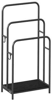 VASAGLE Porte Serviette Salle de Bain, Range Serviette, sur Pied, 3 Barres, 50 x 30 x 100 cm, 2 Crochets, Étagère de Rangement, Noir d’Encre et Noir Boisé LLS009B01
