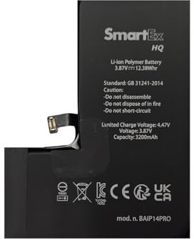 Smartex® Akku kompatibel mit iPhone 14 Pro | Kapazität 3200 mAh | Ersatzakku ohne Ladezyklen