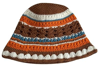 xbiez Fischerhut mit breiter Krempe, gehäkelt, gestreift, für Erwachsene, Teenager, hautfreundlicher Pendlerhut, Orange, 5 1/8-5 3/8