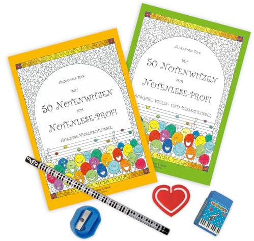 Con 50 chistes para lectura de partituras profesional, 2 volúmenes, juego para llaves de violín y llaves de bajo (MN 12061a + MN 12061b) - ISMN 9790004791875 y 9790004791882 Alexandra Fink (juego de