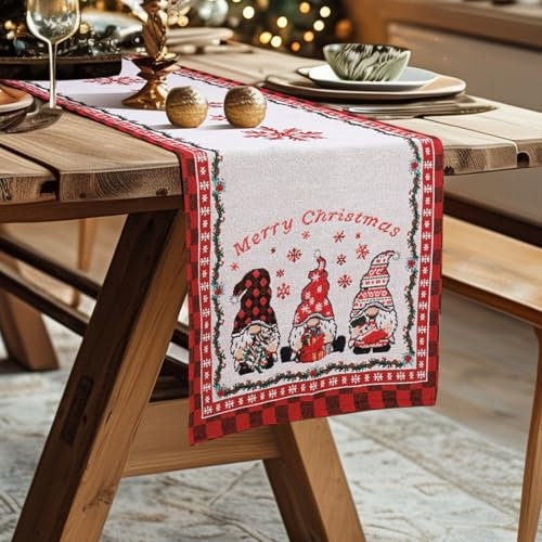 Tischläufer Weihnachten 35x180cm,Weihnachten Tischläufer Küche Tischdekorationen,Weihnachtsfeier Dekorationen-Rote Umrandung & Weihnachtsmann