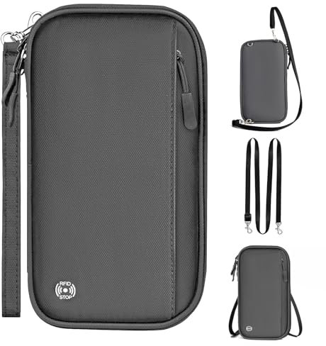 EPROICKS Reisepass Tasche Familie Reiseunterlagen Organizer Reiseorganizer Dokumente mit RFID Blocker, Reisepasshülle 4 pässe für Kreditkarten, Ausweis, Bordkarten, Flugtickets
