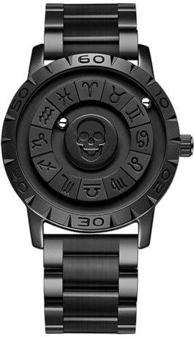 Hoomeast Men's Magnetic Bead Analog Watch, Cool Magnetic Levitation, Unique Pointer Design, Waterproof, Black/Steel Belt