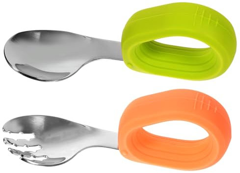 minkissy Set Di Posate Per Bambini Con Impugnatura Ergonomica Forchetta Cucchiaio E Stoviglie Per Laddestramento Dei Bambini