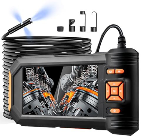 Triple Lens Inspection Camera 32FT, 5'' IPS Screen 1080P HD 8mm Endoscope Inspection Camera with Lights, Waterproof Drainage Borescope for Sewer Pipe Plumbing Snake Semi-rigid Cable