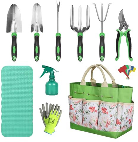 Orientools Cadeaux de jardinage pour femmes et hommes, kit d'outils de jardin avec sac, 10 outils à main de jardinage, cadeaux d'allotissement pour jardiniers