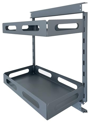 highdecora Pull Out Kitchen Cabinet Basket, Double Layer Spice Rack Storage, Soft Close, Anthracite Grey (W300mm_Cabinet)