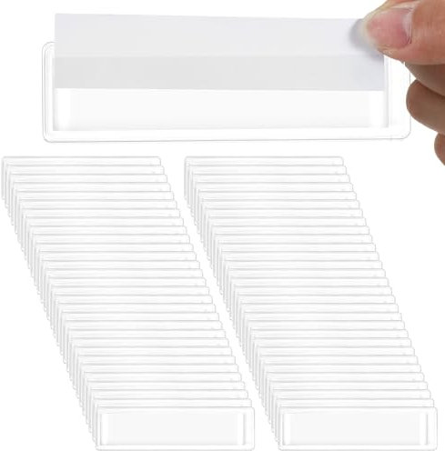 ElevateTech 60Pcs Label Holders Adhesive Shelf Tag, Transparent Waterproof Index Card Pockets Storage Bin Labels, Sanding Texture Business Card Holder Drawer File Cabinet Box Bookshelf 4.33 × 1.18 in