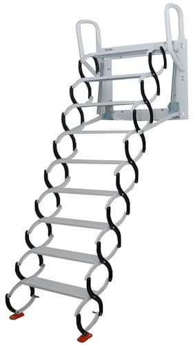 Wandmontierte Bodentreppe, Dachbodentreppe, Raumspartreppe, Kohlenstoffstahlmaterial, mit Armlehnen und 400 kg (880 lb) Tragkraft