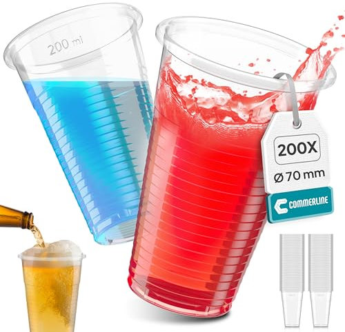 Commerline Bicchieri in plastica trasparente, 0,2 l, 1000 pezzi, in plastica, per feste, in polipropilene (PP), bicchieri per acqua, bicchieri per acqua
