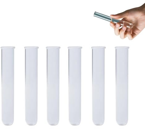 6 PCS Reagenzgläser, aus Stabilem Acrylkunststoff, Hochtransparent, 20 mm Ø, 12 cm Lang, mit Ausgestelltem Rand und Rundboden für kreative Dekorationen und DIY-Projekte