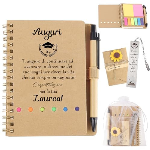 Merclix Set Idee Regalo Laurea Donna Quaderno Segnalibro E Biglietto Auguri Gadget Regalo Laurea Uomo Ragazza Ragazzo Amica