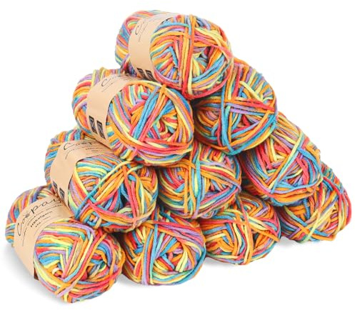 Coopay Wolle zum Häkeln, Farbverlauf Häkelgarn 10x45g, Wolle zum Stricken, Weiche Bunt Milchfaser Baumwolle zum Häkeln, 5-Fädig, Schöne Häkelwolle für Schal, Socken, Babykleidung, Puppe - Regenbogen