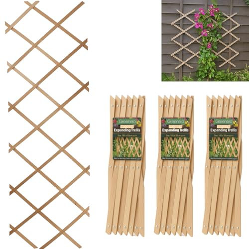 Expandable Wooden Trellis – Pack of 3 (180 × 30 cm) Garden Climbing Support, Garden Wall Trellis for Climbing Plants Wall Decor, Plant Divider, Natural Wood