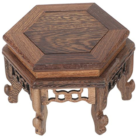 UKCOCO Support de Plante Hexagonal de Teck pour Pot de Fleurs Porte Décoratif pour Intérieur Piédestal Robuste pour Vase et Objets Dart