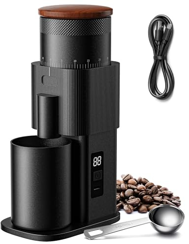 SHARDOR - Molinillo de café monodosis totalmente metálico, motor de CC silencioso, molinillo de café de uso doméstico, molino de café de rebabas, con 80 ajustes y una visualización de alimentación LED