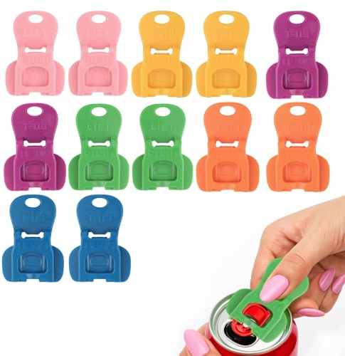 12pcs Bunt Dosenöffner - Dosenöffner mit Verschluss, Schützt Nägel, Hält Insekten Fern, Manueller Can Opener, Manueller Dosenöffner Aus Kunststoff, Ringöffner für Getränke Soda Bier Dosen