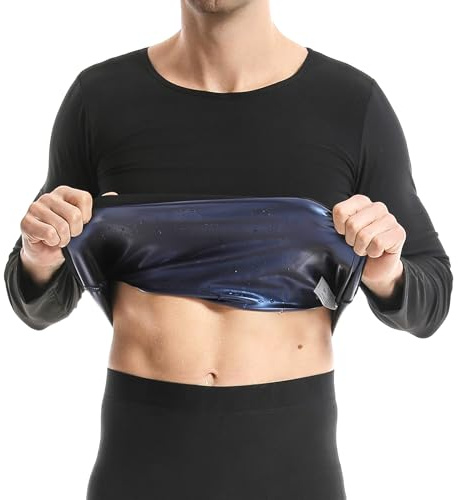 GENEMEN Herren Sauna-Shirt Langärmelige Fitness Kleidung Rundhals Top Schweißt Top Laufsportkleidung