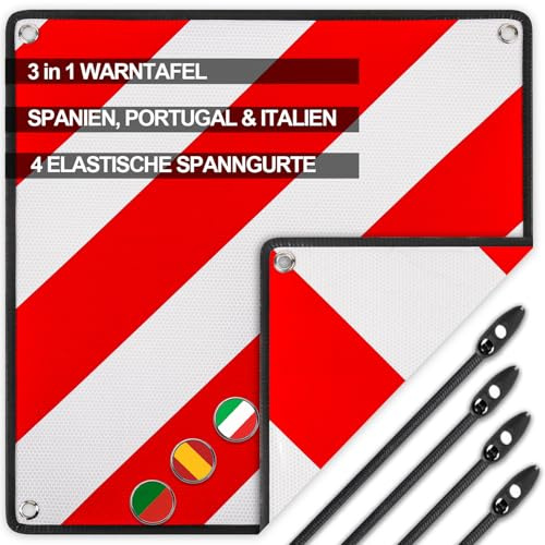 3 in 1 Rear Warning Sign for Spain, Italy and Portugal, Reflective for Enhanced Safety and Visibility, Lightweight, Durable Aluminum build, Weatherproof for Outdoor Use. (1 PCS warning signs)