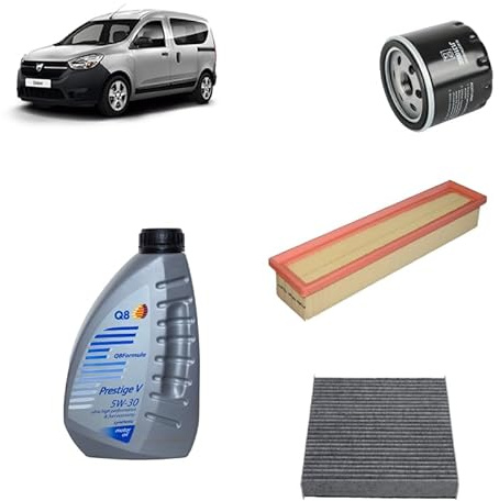 Kit tagliando 3 filtri + 4L olio 5W-30 Q8 Prestige compatibile con Dacia dokker 1.6 LPG Benzina/gasauto (gpl) 2013-2021