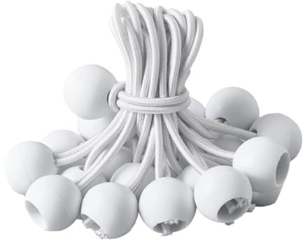 FIXOSHEE 50 Pièces Corde Élastique Blanche 20 CM Boule pour Fixation Bâches, Moustiquaires et Tentes, Solution Pratique pour Équipement Extérieur