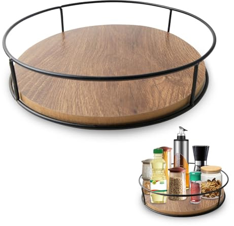 CHENGCKJ Drehteller Organizer Holz Drehbar Lazy Susan Gewürzregal Runda | Drehplatter Organizer Für Schrank Kühlschrank Küchen Arbeitsplaatte Badezimmer