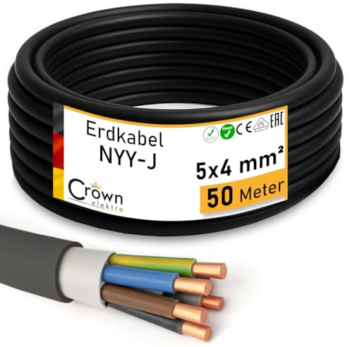 NYY-J 5x4mm² Erdkabel 50m - Elektrokabel Ring für Verlegung im Erdreich & Außenbereich | Kupfer Volldraht | DIN VDE 0276 Teil 603/627 | Deutsche Markenhersteller