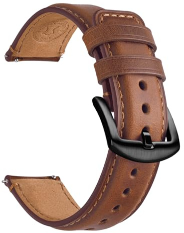 Fullmosa Uhrenarmband 20mm mit Schnellverschluss für Watch 7/6/5/4 40mm 44mm/Watch 5 Pro 45mm, vivoactive 6/5/3,Leder Armband,Kaffe + Schwarz Hardware