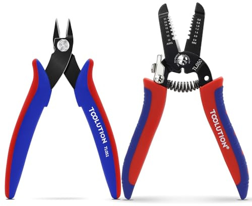 TOOLUTION 2-Piece Electrician's Pliers Set Professional Wire Stripping Tool | 7 Wire Stripper & 5 Flush Cutter Spring-Loaded Design & Non-Slip Grip for Electrical Work, DIY, Crafting