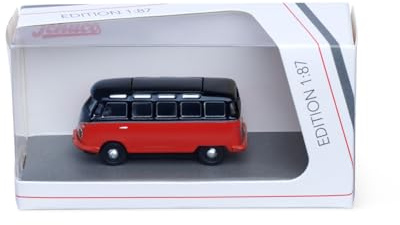 Schuco 1:87 VW T1 Samba Rot-Schwarz - Hochwertiges Diecast Modellauto im Maßstab 1:87, Modellauto, 1:87, Auto, Sammlermodell, H0