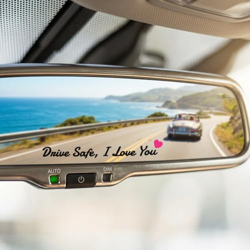GEEHUA 3 Stück Drive Safe I Love You Aufkleber, 10 x 1.8 cm | Auto Aufkleber Spiegel mit Herz Autospiegel Sticker für Fahrer Frauen Männer Ehemann Ehefrau(Schwarz)