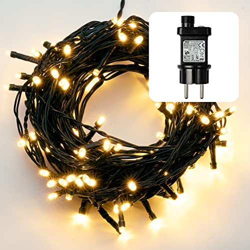 hellum Lichterkette außen 120 LED warmweiß, Lichterkette mit Timer, innen, für Weihnachtsbaum 11.9m beleuchtete Länge, Kabelfarbe grün <59 Lumen 577372