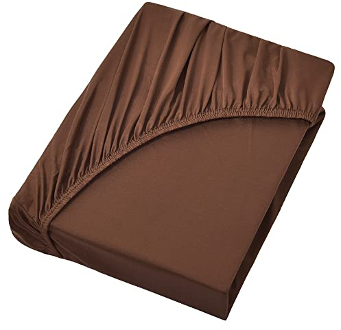 NatureMark Jersey Spannbettlaken, Spannbetttuch 100% Baumwolle in vielen Größen und Farben MARKENQUALITÄT ÖKOTEX Standard 100 | 180 x 200 cm - 200 x 200 cm - Schoko braun