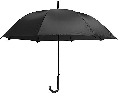eBuyGB Automatic Opening Plastic Crook Curved Handle Wedding Umbrella Coloured Rainproof for Men, Women, Kids, Unisex, Bridal Brolly - Black 41.5 Inch / 105cm Span 82cm Length
