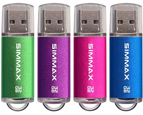 Clé USB 32 Go Lot de 4 Mémoire Stick USB 2.0 Flash Drive Pivotant Stockage Disque Pendrive par SIMMAX (32Go Vert Violet Rose Bleu)
