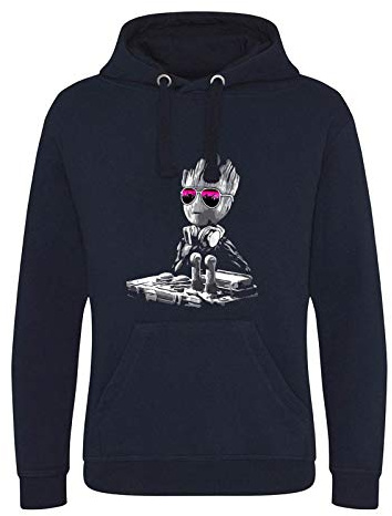 UKPrintwear DJ Baby Groot Unisex Siebdruck Hoodie, marineblau, XS