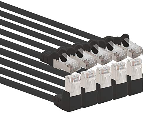1aTTack.de 366190 Câble réseau Cat.6 angle 90 degrés 2m - noir - 5 pièces - Câble patch Cat6 (SFTP PIMF) 1000Mbit/s connecteur Rj 45-5 x 2m mètres noir