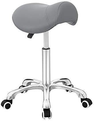 Antlu Sattelhocker Rollhocker mit Rollen höhenverstellbarer Drehhocker Arbeitshocker Küchenhocker, Hocker für Büro Salon Massage Spa (Grau, ohne Rückenlehne)
