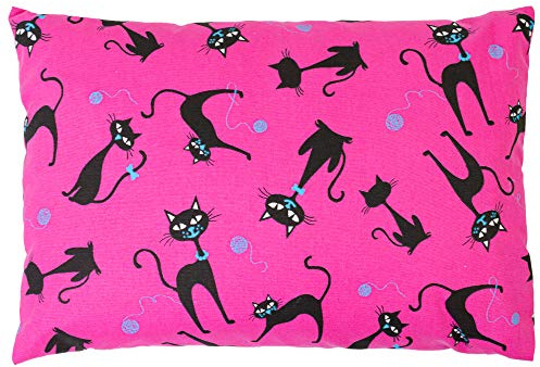 Cojín con 8 hierbas aromáticas 30x20cm gato negro fondo fucsia & funda interior bio blanco natural - Saco perfumado 100% natural. Almohada aromática