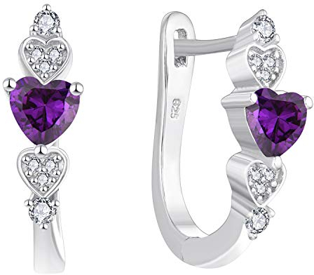 YL Creolen 925 Sterlingsilber mit Februar Geburtsstein Amethyst U Form Huggie Ohrringe für Damen