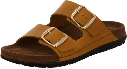 Rohde Damen Pantolette aus Leder mit Schnallen und Memoryfußbett Rodigo-D 5865, Größe:41 EU, Farbe:Gelb