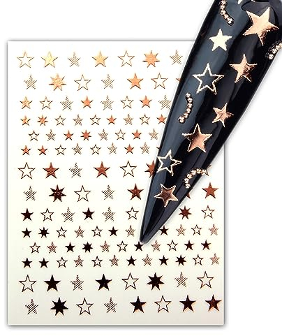 3 Blatt Nagelsticker - hauchdünne Stick On Nail Slides - Selbstklebende Nail Sticker, Nail Art, roségold Sterne