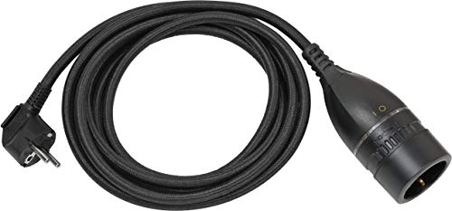 Brennenstuhl Cable alargador de plástico 3 m con Cubierta Textil y Interruptor giratioria (alargador eléctrico para Interiores, Cable de 3 m, Interruptor Iluminado) Negro